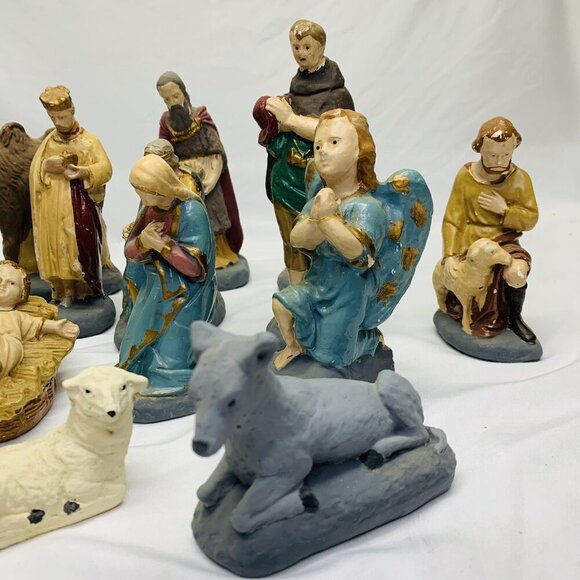 Vintage Christmas Nativity Set Figures Hand Painted Lot Of 18 - Picture 6 of 16